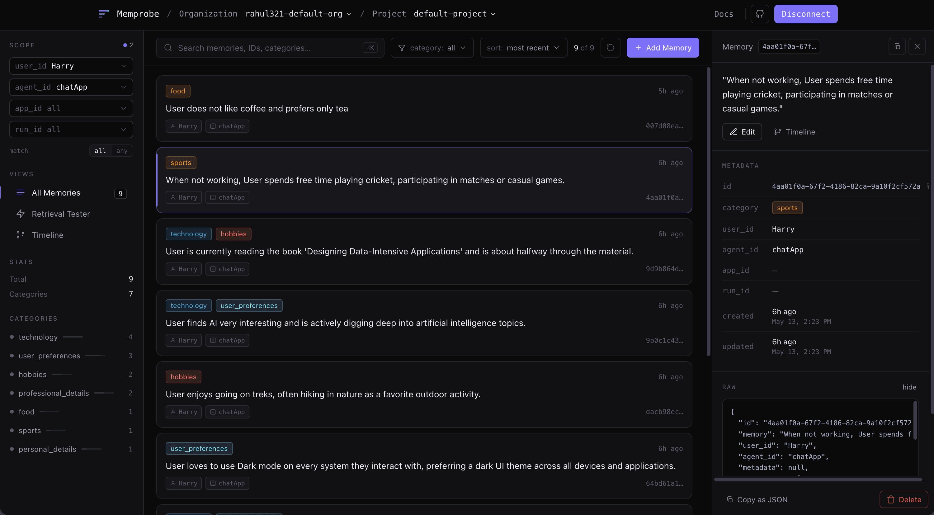 Memprobe dashboard